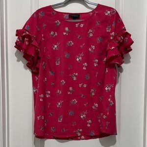 Lane Bryant Pink floral ruffle sleeve top - 16
